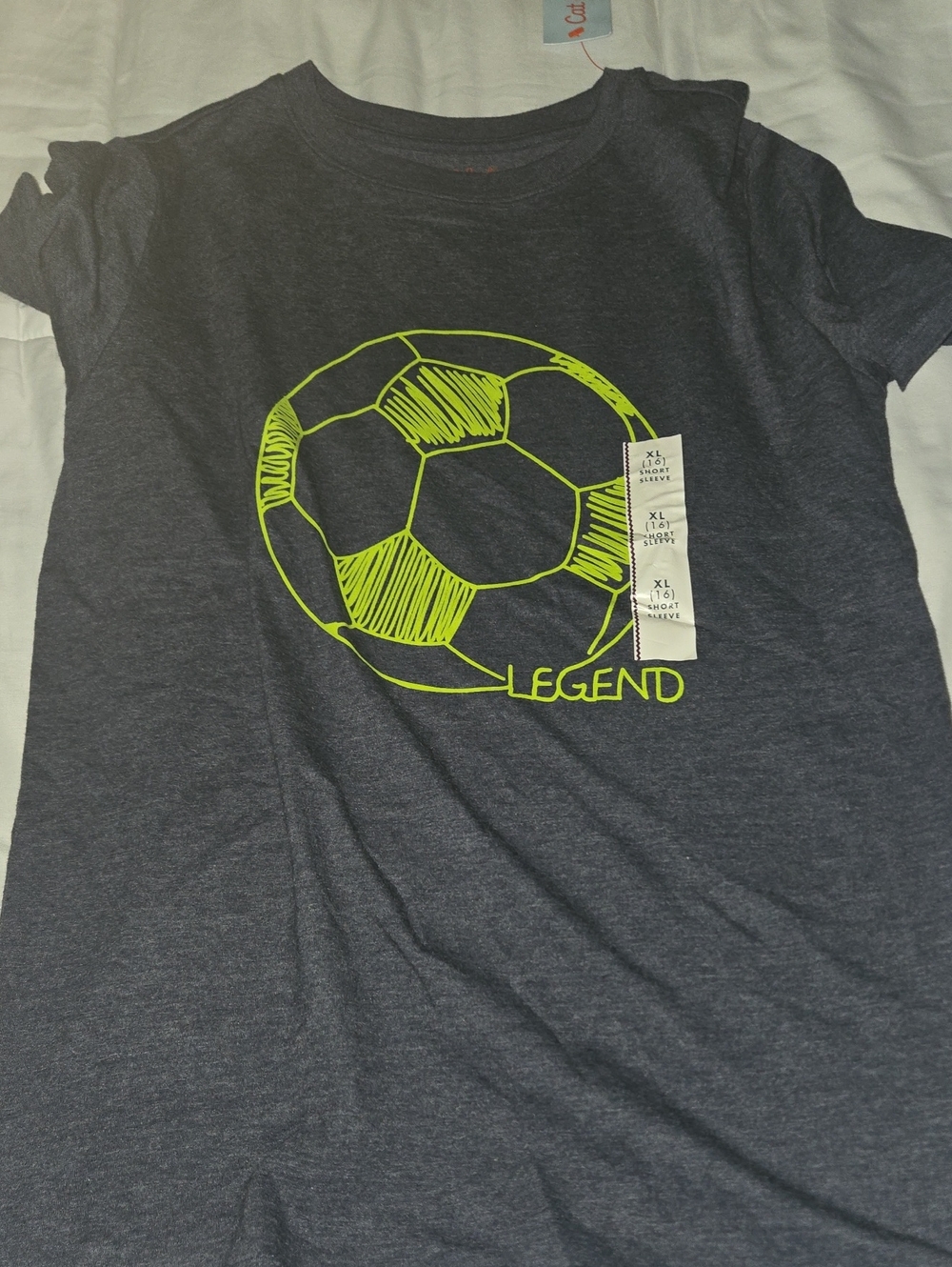 Cat & Jack Dark Gray Tee with Neon Yellow Soccer Graphic